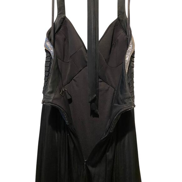 Y2K BCBGMAXAZRIA Halter Mini Dress XS Black Silver Chainmail Cocktail Party LBD - Picture 8 of 11
